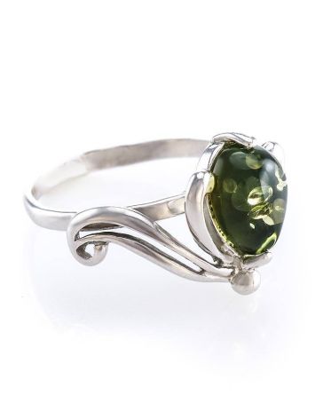 Green Amber Ring In Sterling Silver The Swan, Ring Size: 12 / 21.5, image 