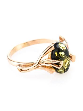 Green Amber Ring In Gold-Plated Silver The Crocus, Ring Size: 13 / 22, image 