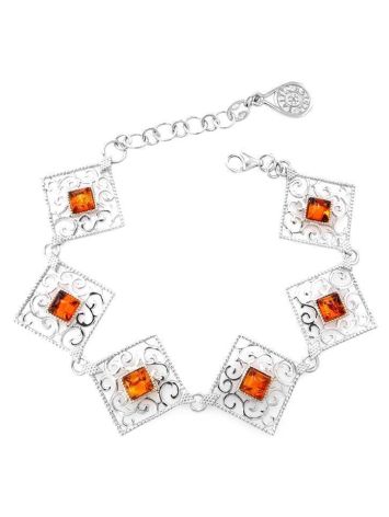 Cognac Amber Link Bracelet In Sterling Silver The Arabesque, image 