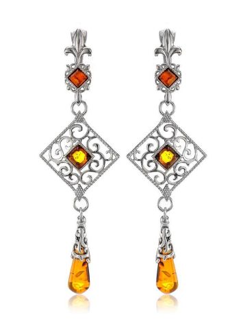 Sterling Silver Dangle Earrings With Cognac Amber The Arabesque, image 