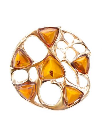 Round Gold-Plated Pendant With Cognac Amber The Domino, image 