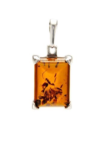 Silver Pendant With Square Cognac Amber Stone The Rectangle, image 