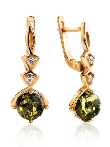 Drop Amber Earrings In Gold-Plated Silver With Crystals The Sambia, image 