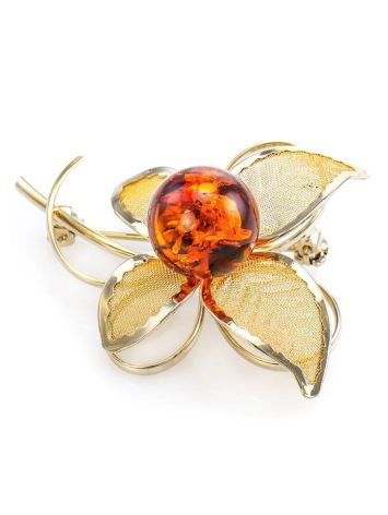 Gold Plated Brooch With Cognac Amber The Beoluna, image 