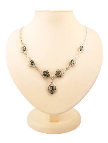 Green Amber Necklace In Sterling Silver The Fiori, image 