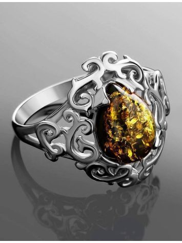 Romantic Glamour Amber Ring In Sterling Silver The Luxor, Ring Size: 5.5 / 16, image , picture 2