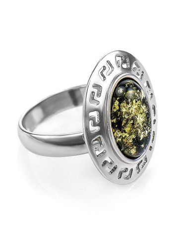 Adjustable Silver Ring With Green Amber The Ellas, Ring Size: Adjustable, image 