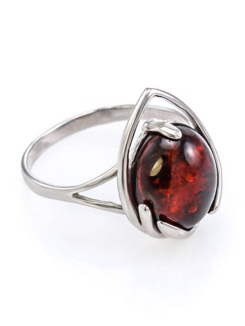Sterling Silver Ring With Luminous Cherry Amber The Selena, Ring Size: 4 / 15, image 