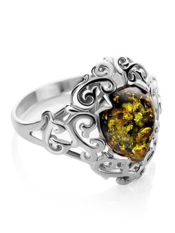 Romantic Glamour Amber Ring In Sterling Silver The Luxor, Ring Size: 6.5 / 17, image 