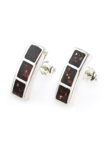 Push Back Amber Earrings In Sterling Silver The London, image 