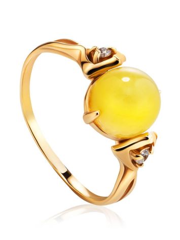 Honey Amber Ring In Gold-Plated Silver With Crystals The Sambia, Ring Size: 12 / 21.5, image 