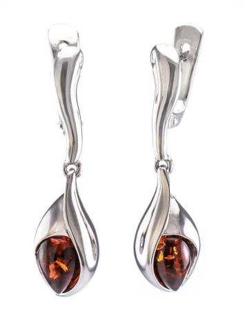 Cognac Amber Earrings In Sterling Silver The Peony, image 