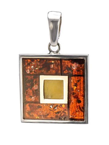 Square Amber Pendant In Sterling Silver The London, image 