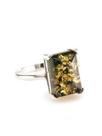 Silver Ring With Green Amber Stone The Rectangle​, Ring Size: 5 / 15.5, image 