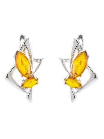 Stylish Cognac Amber Earrings In Sterling Silver The Pegasus, image 