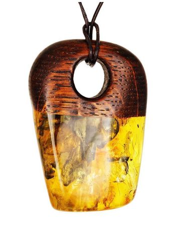 Wooden Pendant With Cognac Amber The Indonesia, image 