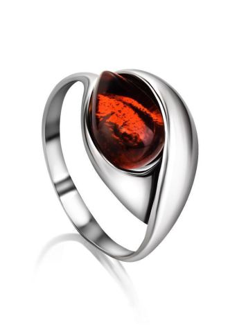 Sterling Silver Ring With Cognac Amber The Peony, Ring Size: 10 / 20, image 