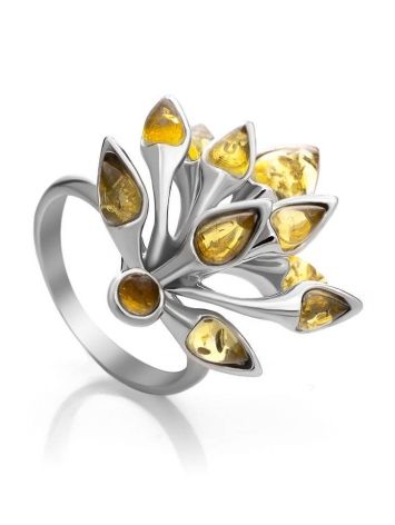 Luminous Amber Ring In Sterling Silver The Dahlia, Ring Size: 7 / 17.5, image 