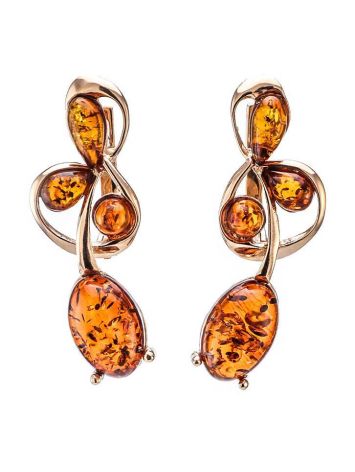 Golden Earrings With Cognac Amber The Symphony, image 