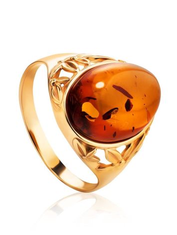 Cognac Amber Ring In Gold The Carmen, Ring Size: 8.5 / 18.5, image 