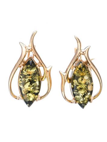 Golden Earrings With Luminous Green Amber The Tulip, image 