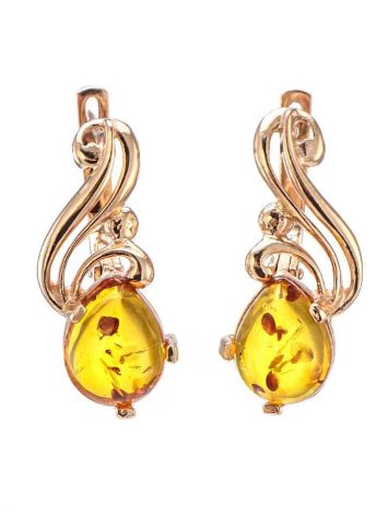 Refined Golden Earrings With Cognac Amber The Swan, image 