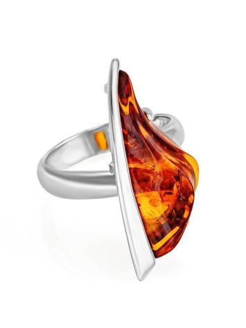 Bold Handcrafted Amber Ring In Sterling Silver The Palladio, Ring Size: Adjustable, image 