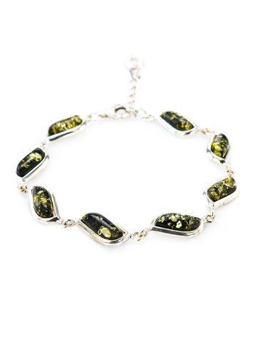 Silver Link Bracelet With Green Amber, image 