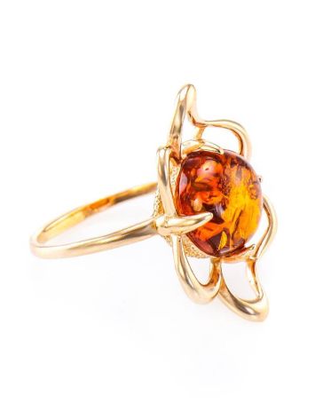 Lovely Gold-Plated Ring With Cognac Amber The Daisy, Ring Size: 11.5 / 21, image 