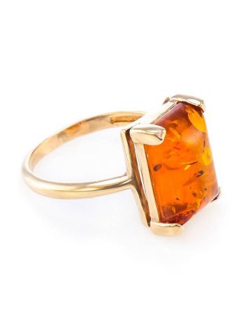 Gold-Plated Silver Ring With Square Cognac Amber Stone The Rectangle​, Ring Size: 12 / 21.5, image 