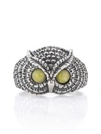 Cute Silver Ring With Honey Amber The Owl, Ring Size: 6.5 / 17, image 