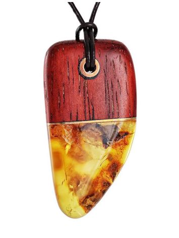 Padauk Wood Pendant With Cognac Amber The Indonesia, image 