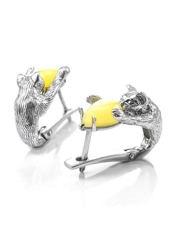 Cute And Fabulous Sterling SilverEarrings With Honey Amber The Cats Collection, image 