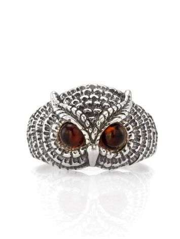 Wonderful Silver Ring With Cherry Amber The Owl, Ring Size: 9.5 / 19.5, image 