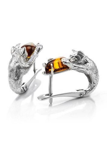 Cute And Fabulous Sterling Silver Earrings With Cognac Amber The Cats, image 