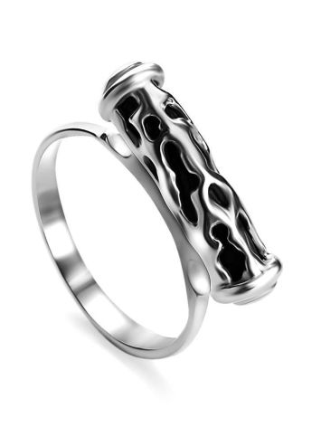 Extraordinary Silver Bar Ring With Caoutchouc The Kenya, Ring Size: 9 / 19, image 