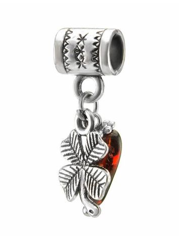 Four Leaf Clover Charm With Cherry Amber In Sterling Silver The Shamrock, image 