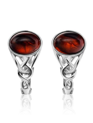 Filigree Silver earrings With Cognac Amber The Freya, image 