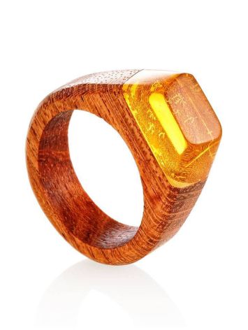 Redwood Ring With Lemon Amber The Indonesia, Ring Size: 9 / 19, image 