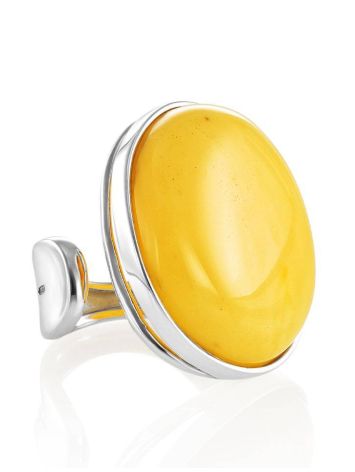 Bold Silver Ring With Honey Amber The Glow, Ring Size: Adjustable, image 