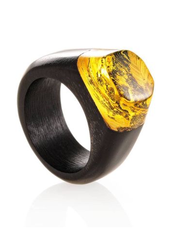 Hornbeam Wood Ring With Lemon Amber The Indonesia, Ring Size: 7 / 17.5, image 