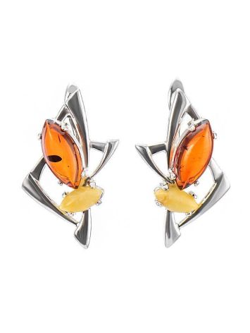 Bold Silver Earrings With Multicolor Amber The Pegasus, image 