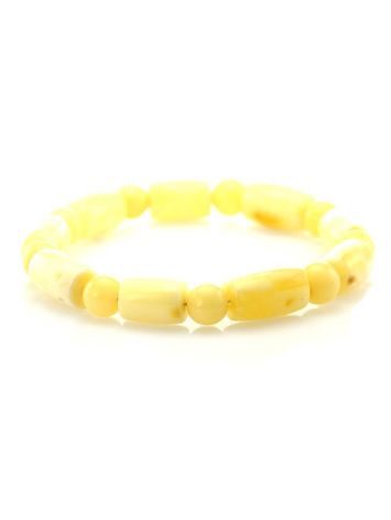 White Amber Beaded Stretch Bracelet, image 