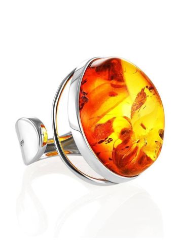 Classy Silver Ring With Cognac Amber The Glow, Ring Size: Adjustable, image 