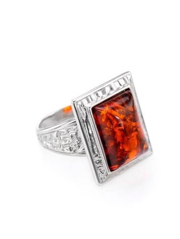 Bold Geometric Amber Ring In Sterling Silver The Hermitage, Ring Size: 11 / 20.5, image 