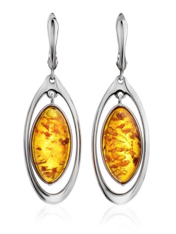 Elegant Silver Drop Earrings With Cognac Amber The Sonnet, image 