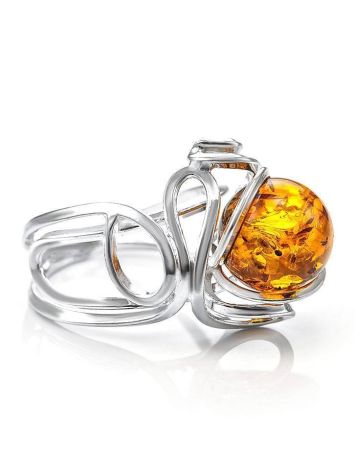 Cognac Amber Ring In Sterling Silver The Flamenco, Ring Size: Adjustable, image 