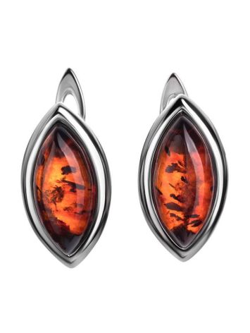 Classy Silver Earrings With Leaf Cut Amber The Amaranth, image 