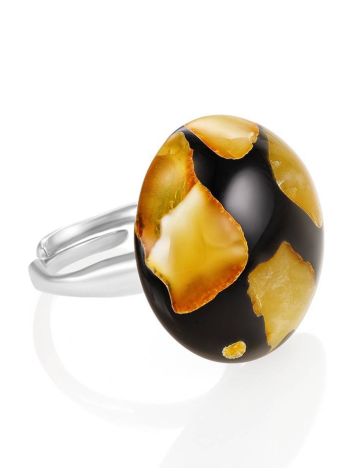 Honey Amber Open Ring With Dark Polymer The Dalmatian, Ring Size: Adjustable, image 