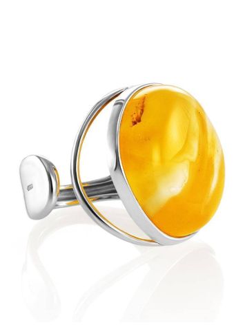 Bright Open Silver Ring With White Amber The Glow, Ring Size: Adjustable, image 
